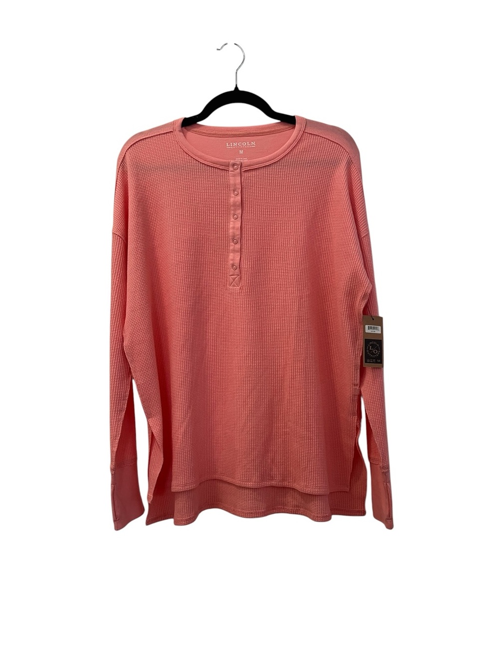 NWT LINCOLN Coral Waffle Knit Henley Sweater Top